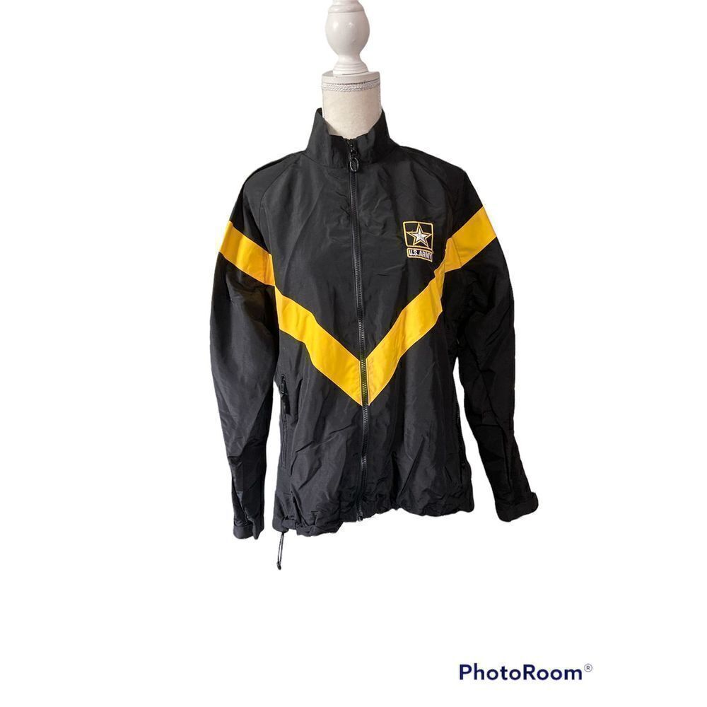 Womens US Army Physical Fitness Uniform Nylon Jacket Black Yellow Size Medium
